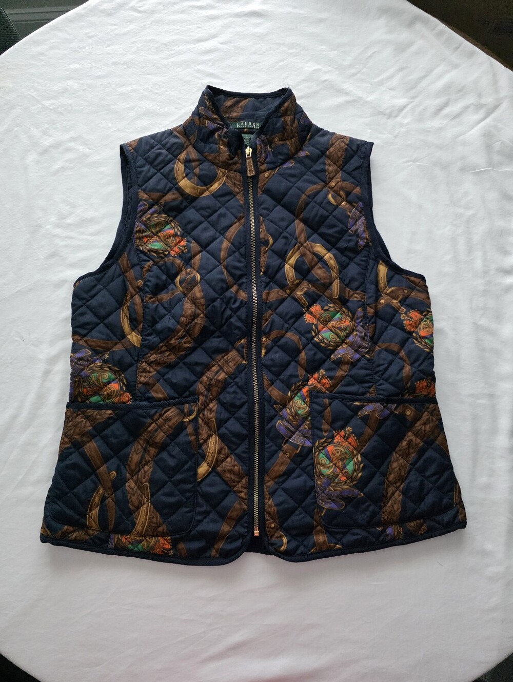 Vintage Lauren Ralph Lauren Equestrian Style Navy Blue Quilted Vest Large